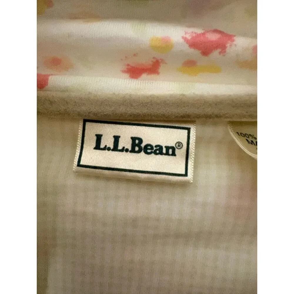 LL Bean 100% Cotton White Floral Robe Vintage M Belted Pockets Cozy Grannycore